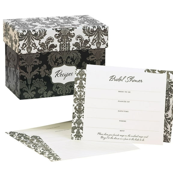 HBH 6 1/8" X 3 1/2" X 4 5/8" Damask Recipe Box Gift Set 22620ST