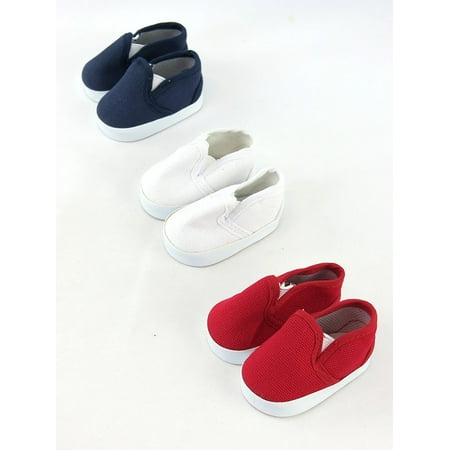 Cissy Madame Alexander Doll - 3 Pack of Canvas Slip Ons: Red, White, and Blue | Fits 18