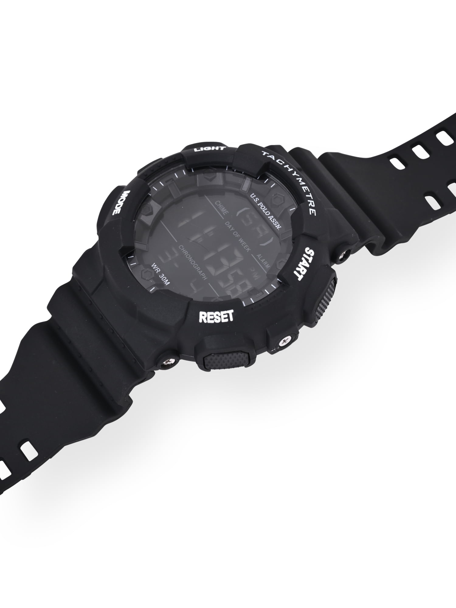 U.S. Polo Assn. Adult Male Black Digital Tachymeter Watch (USC90071WM)