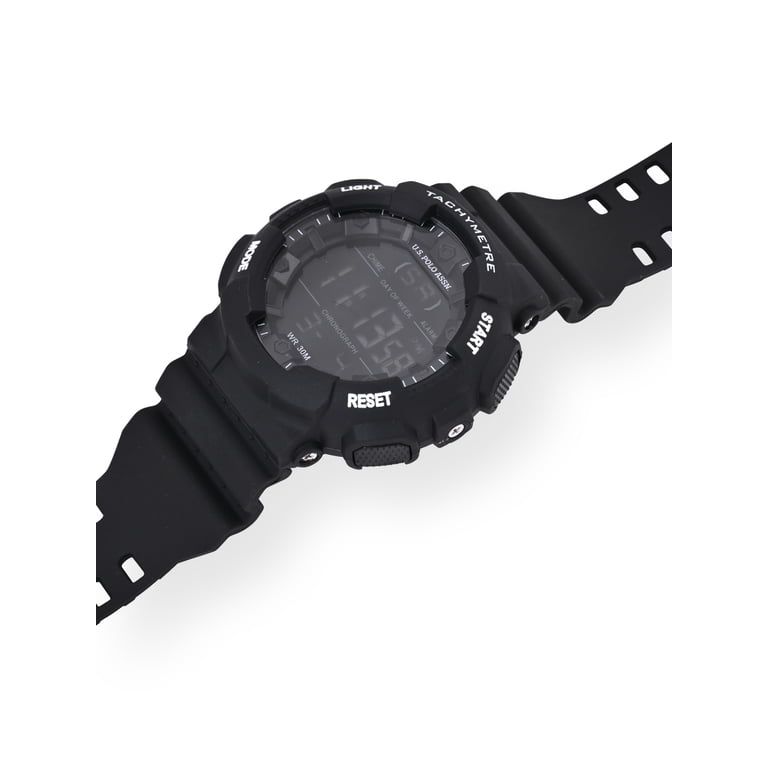 U.S. Polo Assn. Adult Male Black Digital Tachymeter Watch