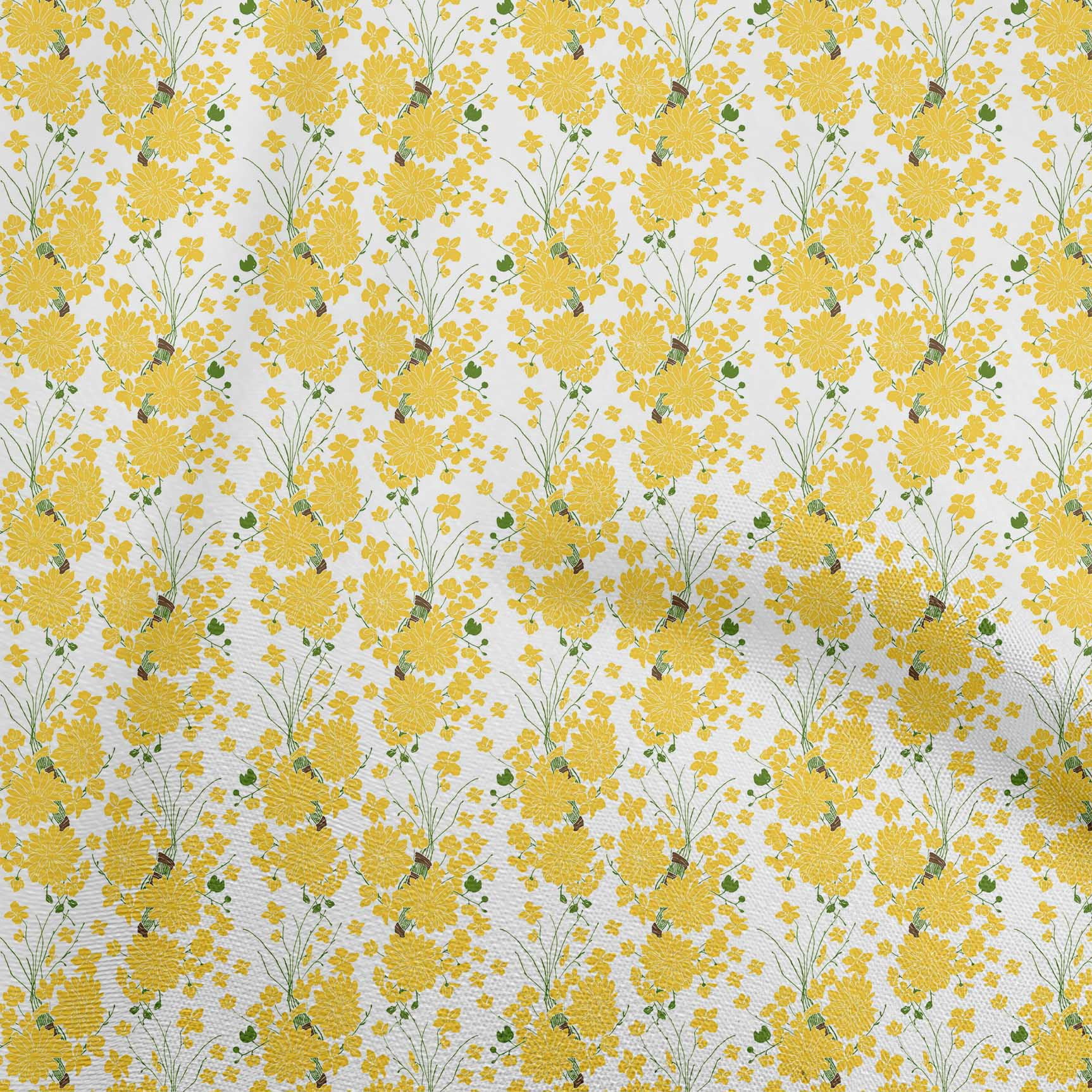 oneOone Silk Tabby Yellow Fabric Floral Fabric For Sewing Printed Craft ...
