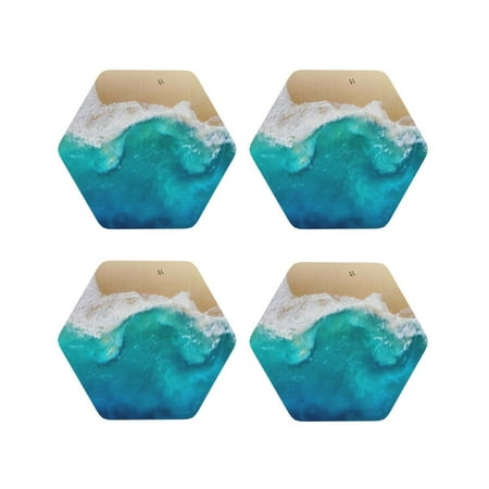 

Fuzoiu Beach Print Leather Coasters Set Drink Coasters Set of 4 for Tabletop Protection Durable PVC Coasters Home Décor and Housewarming Gift-Hexagon