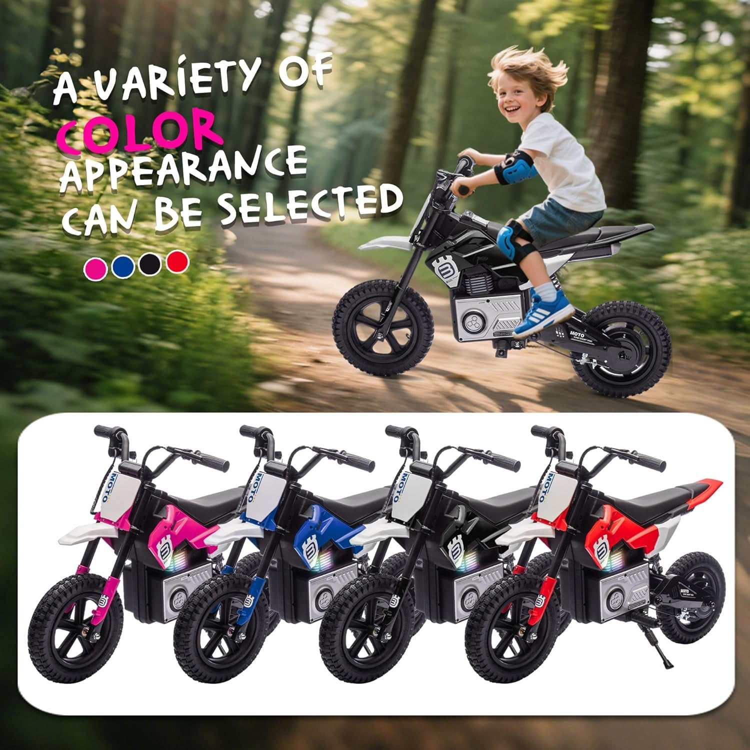 ThunderBolt 24V Electric Dirt Bike Ride-On Motorcycle for Kids 5-15, 200W Motor, 3-9MPH Adjustable Speed, LED Lights, Shock Absorber,Bluetooth