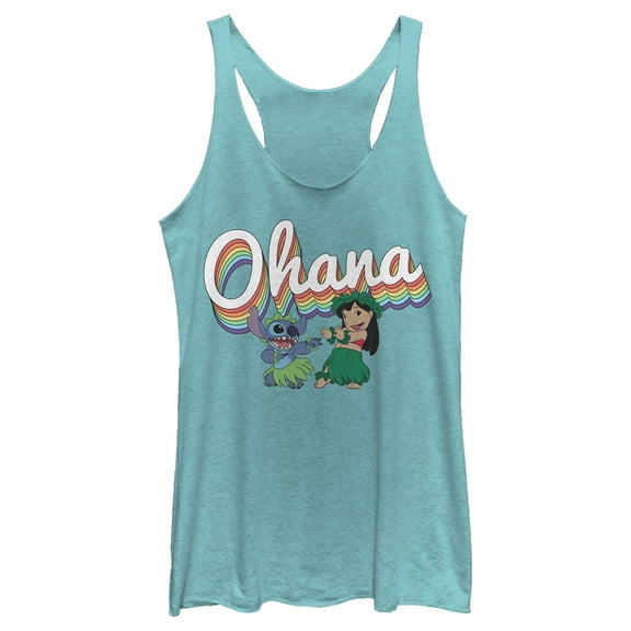Women's Lilo & Stitch Rainbow Ohana Hula Dance  Racerback Tank Top Tahiti Blue X Large