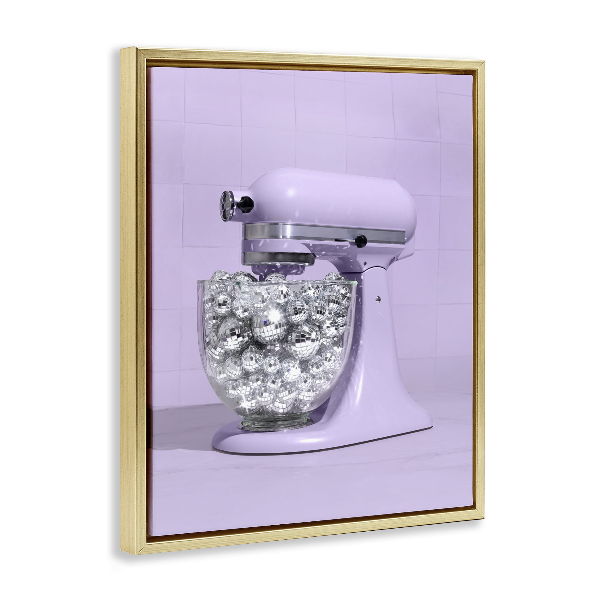 Stupell Industries Disco Kitchen Mixer over Purple Gold Framed Floater Canvas Wall Art, design by LISH Creative