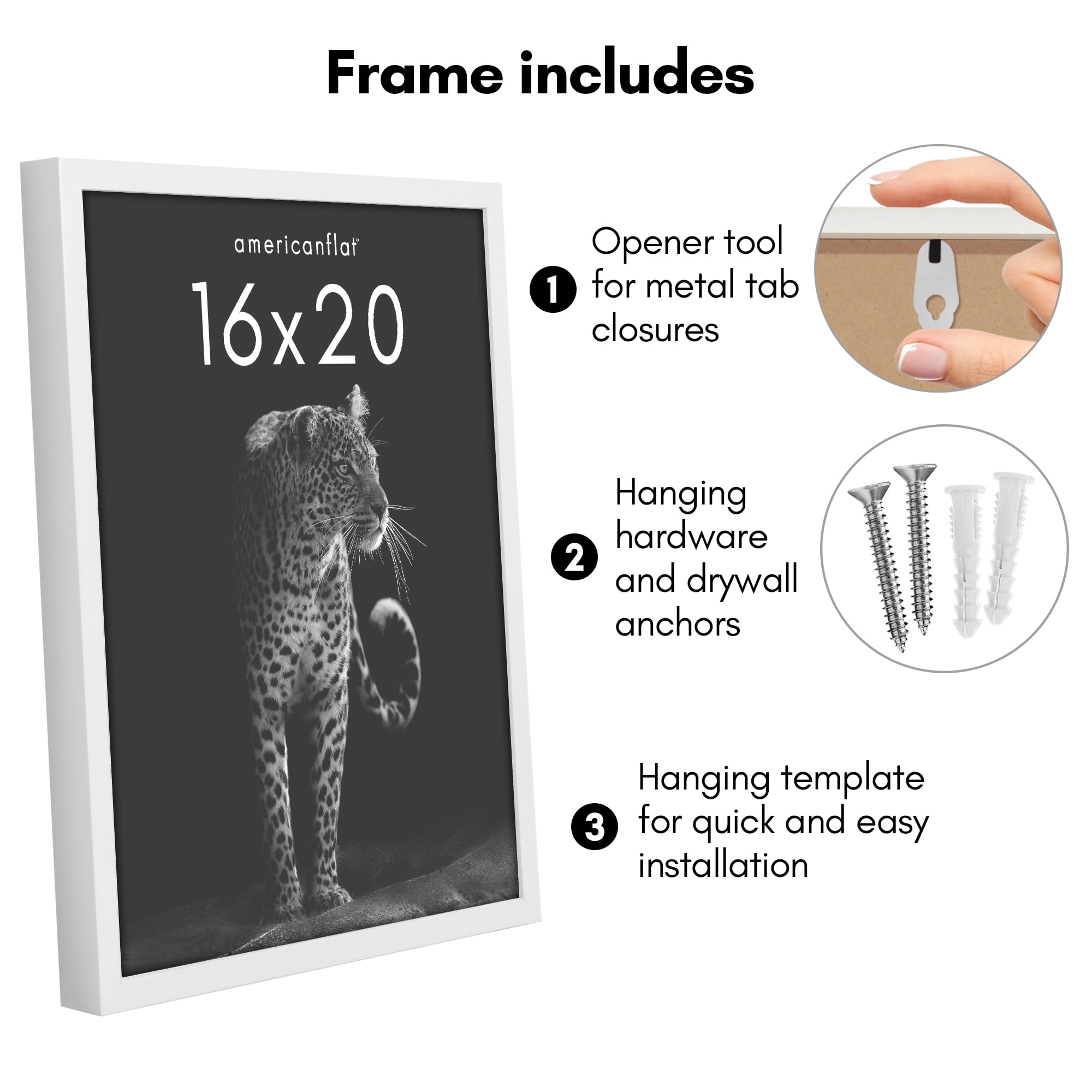 Americanflat 16" x 20" Gallery-Style Picture Frame to Secure Artwork, Prints, and Photos - White