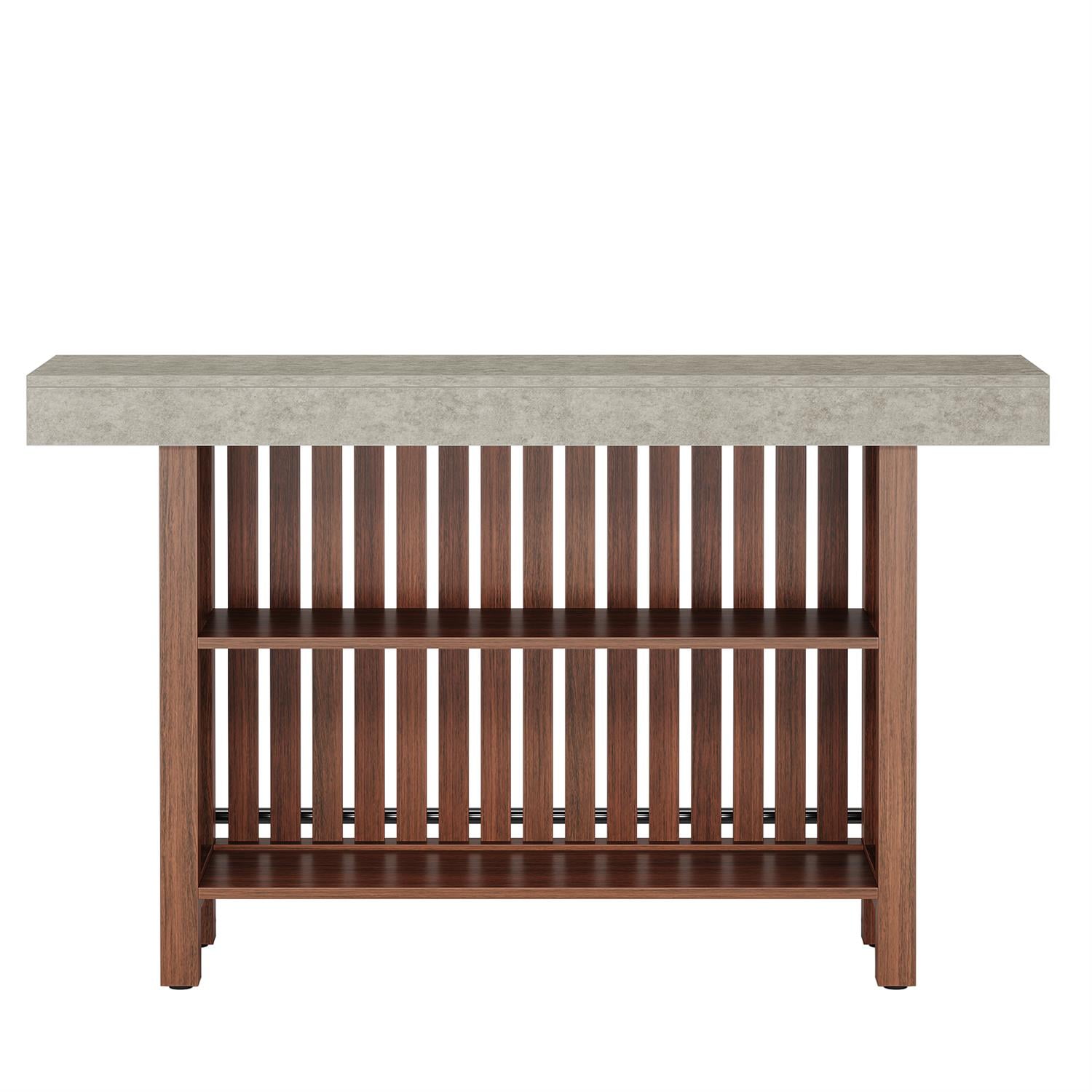 Demi Bonn 62" Home Bar Unit, Modern 2-Tier Bar Table Cabinets with Footrest, Pub Tables for Kitchen, Dining Room, Brown