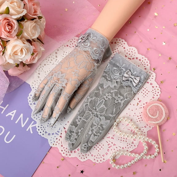 Pxiakgy Women's Lace Floral Opera Tea Party Gloves 80S Wrist Length Bridal Wedding Prom Gloves Costume Accessories Women Black Dot Short Lace Lace Breathable Riding Sunscreen Wedding Gloves
