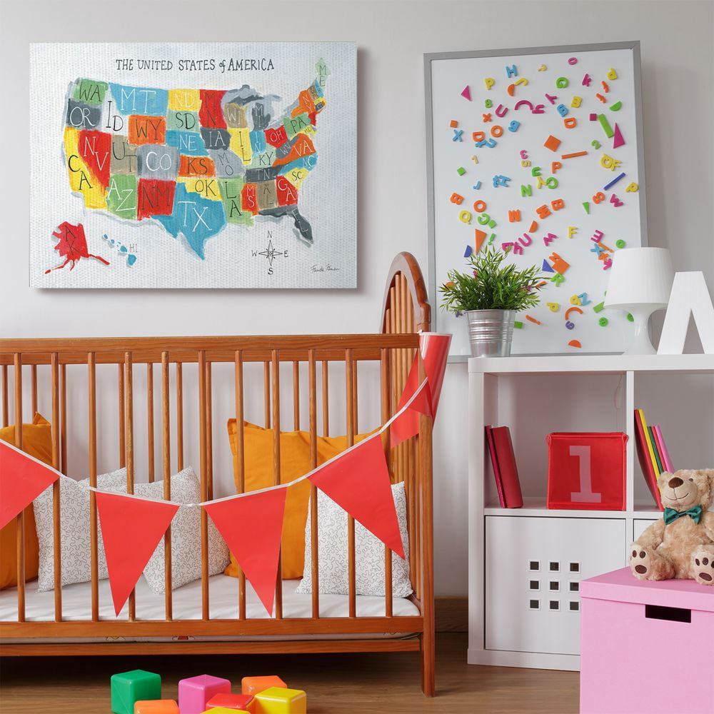 The Kids Room by Stupell Colorful World Map of USA Kids Nursery Painting Super Canvas Wall Art by Farida Zaman