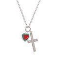 thumbnail image 2 of Delight Jewelry Red & Green Heart with White Ruffles I Set You Apart Engraved Cross Zoey Necklace, 28", 2 of 4