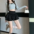 thumbnail image 3 of BUYISI Girls Fluffy Short Skirt Elastic High Waist Built In Shorts Double Layer Ruffle Black L, 3 of 9