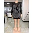 thumbnail image 3 of Vestido corto sexy de fiesta para mujer, de talla grande, con mangas largas y malla transparente con diamantes de imitación, 3 of 7