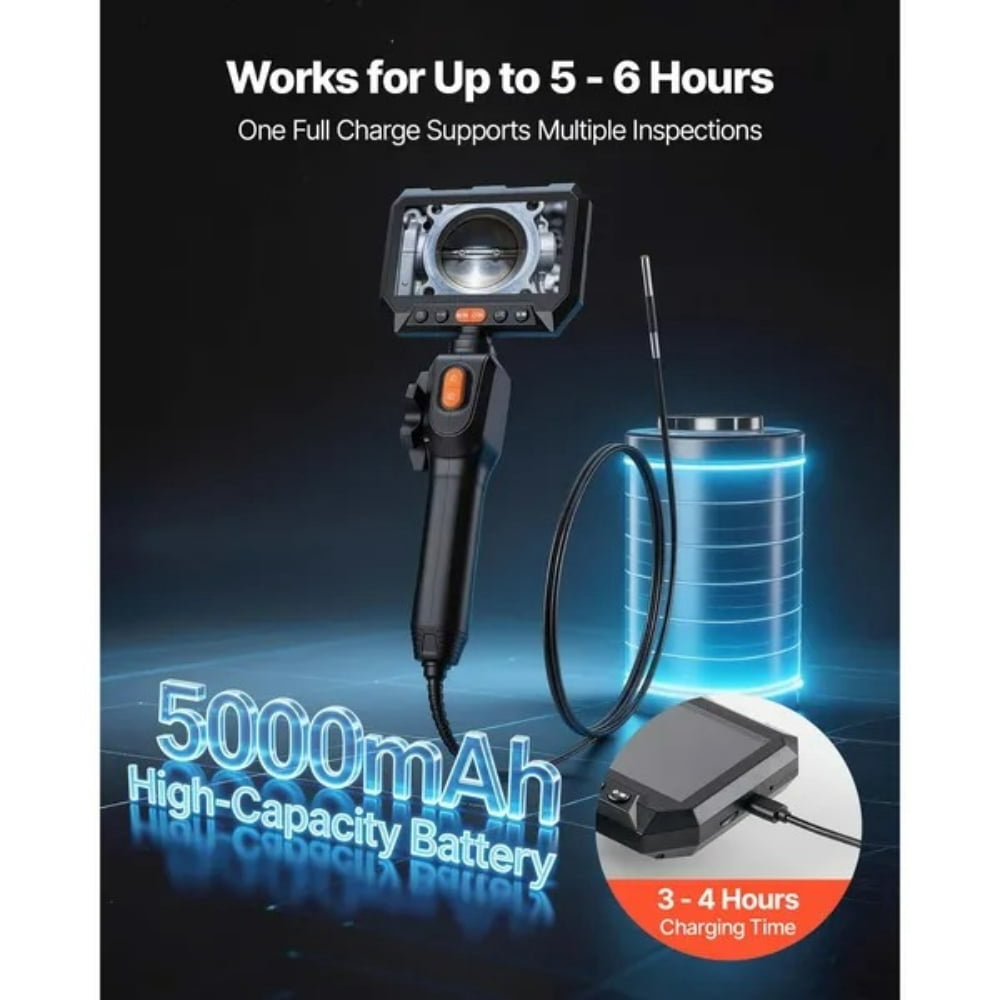 Articulating Borescope with 0.15" Ultra Slim Lens, Two-Way Articulated Endoscope with Light, 5" HD IPS Screen, 8X Zoom, 5000mAh Inspection Camera for Auto, Tight Mechanical Spaces (4.9FT Cable)