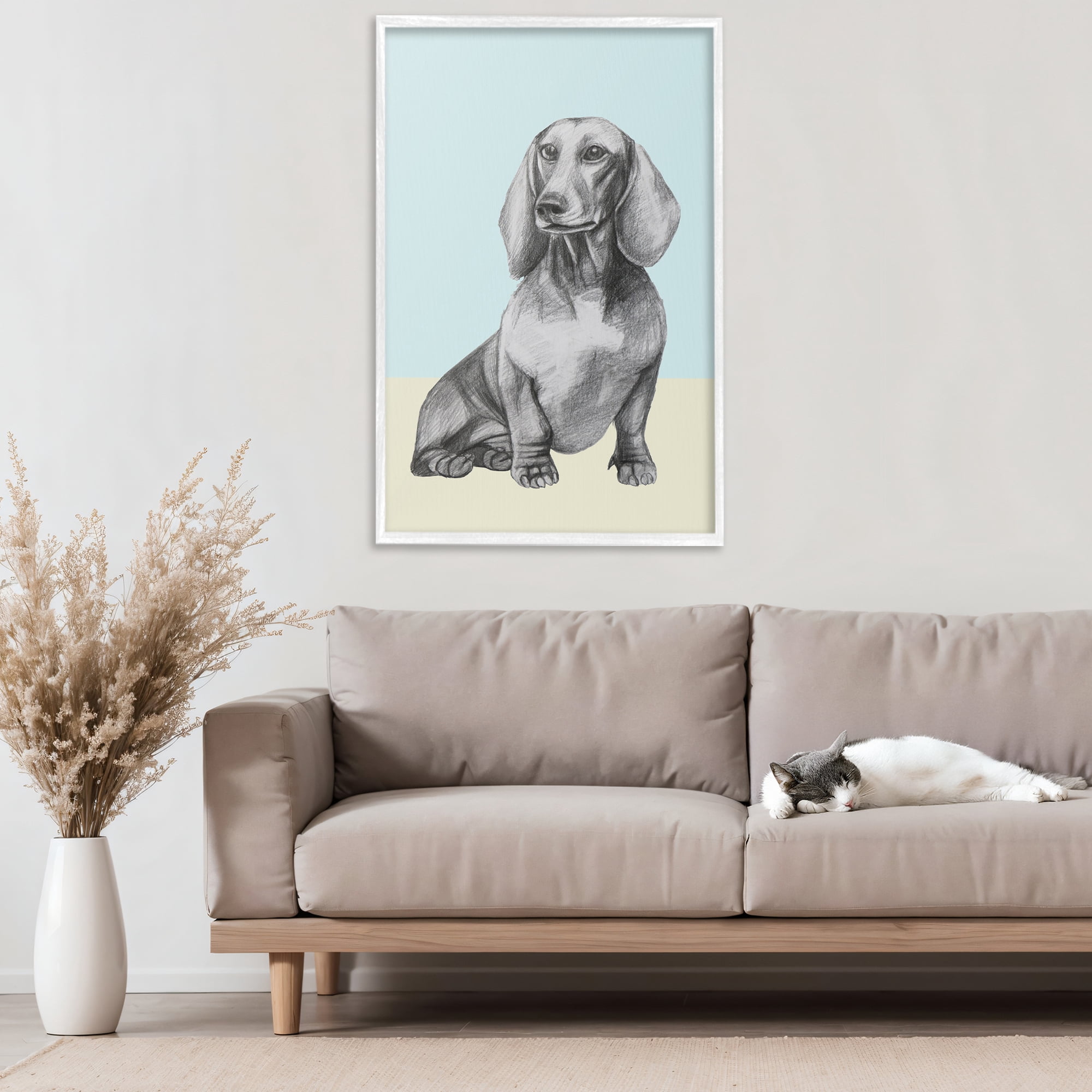 Stupell Industries Sitting Dachshund Sketch White Framed Giclee Art, design by Violeta Vollmer