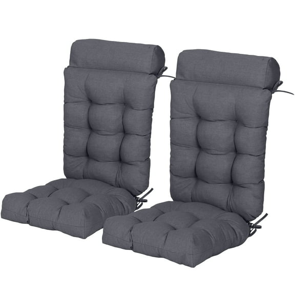 BPS Outdoor Patio Rocking Chair Cushion, Waterproof Fade-Resistant High Back Cushions, Tufted Pads with Ties, Set of 2, Dark Gray