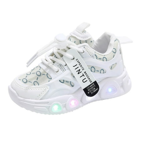 Ccpelsie Toddler Boys Girls Led Light Up Sneaker Led Flashing Lightweight Mesh Breathable Sport Walking Running Shoes(White 12-18 Months)