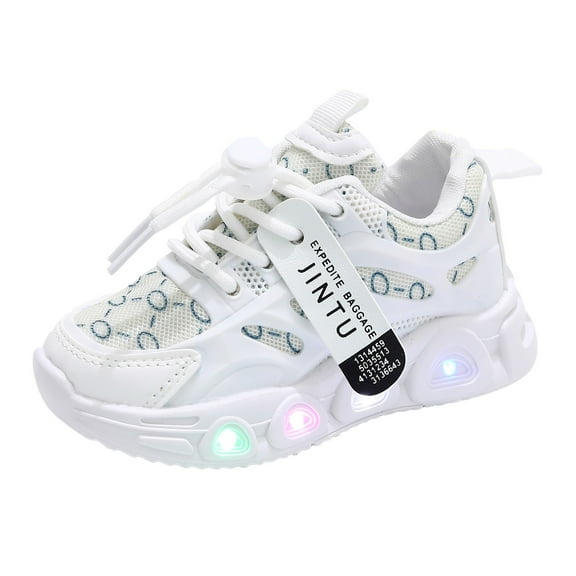adviicd Sneakers for Toddler Girls Toddler Boys Girls Light Up Shoes LED Flashing Lightweight Mesh Breathable Adorable Running Sneakers (White,5-5.5 Years)