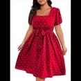 thumbnail image 3 of Vestido Elegante de Talla Grande con Lunares Retro, Cuello Cuadrado y Lazo en la Cintura para Mujer Rojo XL, 3 of 9