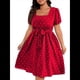 thumbnail image 3 of Vestido Elegante de Talla Grande con Lunares Retro, Cuello Cuadrado y Lazo en la Cintura para Mujer Rojo XL, 3 of 9