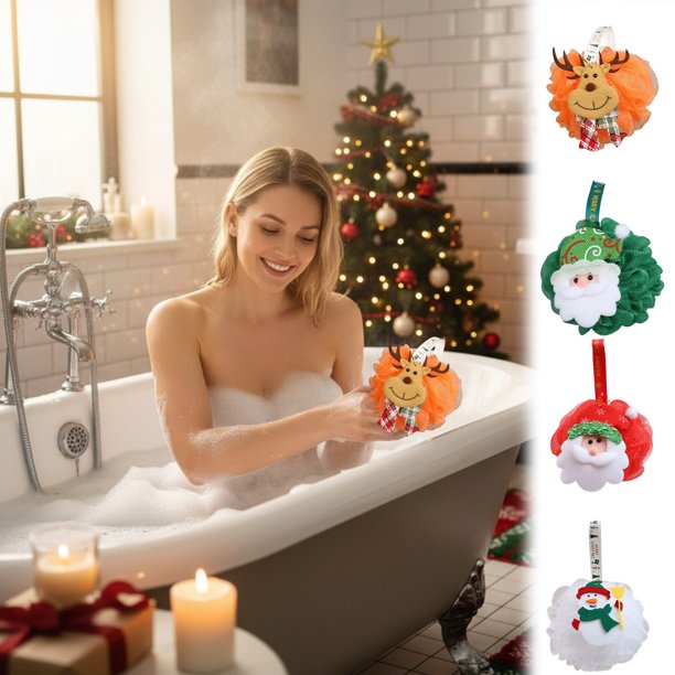 Bolas de Baño con Temática Navideña, Papá Noel, Muñeco de Nieve, Alces y Flores de Baño.