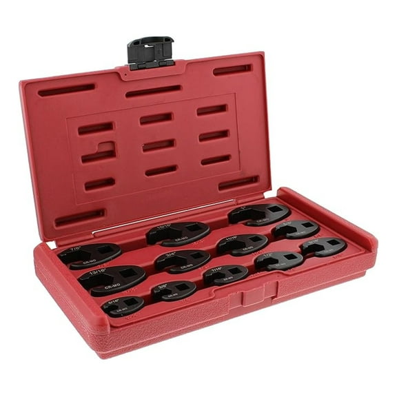 Jumbo Crowfoot Wrench Set SAE 12-Piece - 3/8 & 1/2 Drive Flare Nut Wrenches - Auto Repair Tool Kit for Mechanics & DIY