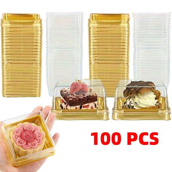 100 Count Mini Cupcake Containers 3" Square Plastic Mini Cupcake Boxes with Clear Lids Muffin Pod Dome Muffin Single Individual Container Box for Wedding Birthday Gifts Supplies