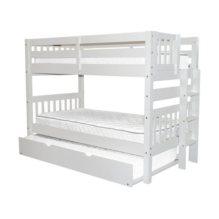 Bunk Bed Ladder Hooks Bedz King Bunk Beds Twin over Twin Mission Style with End Ladder and a Twin Trundle White ()