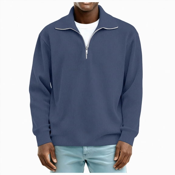 NOLDARES Men's Quarter Zip Pullover Long Sleeve Sweatshirt 1/4 Zip Golf Shirt Winter Fleece Lined Thermal Pullover,Blue,3XL