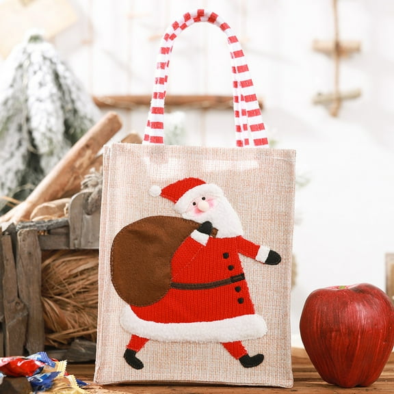 Christmas Canvas Gift Bag Tote Bags Christmas Decorative Articles Linen Embroidery Candy Bag Storage Bag Shopping Bag for Gifts Wrapping Storage