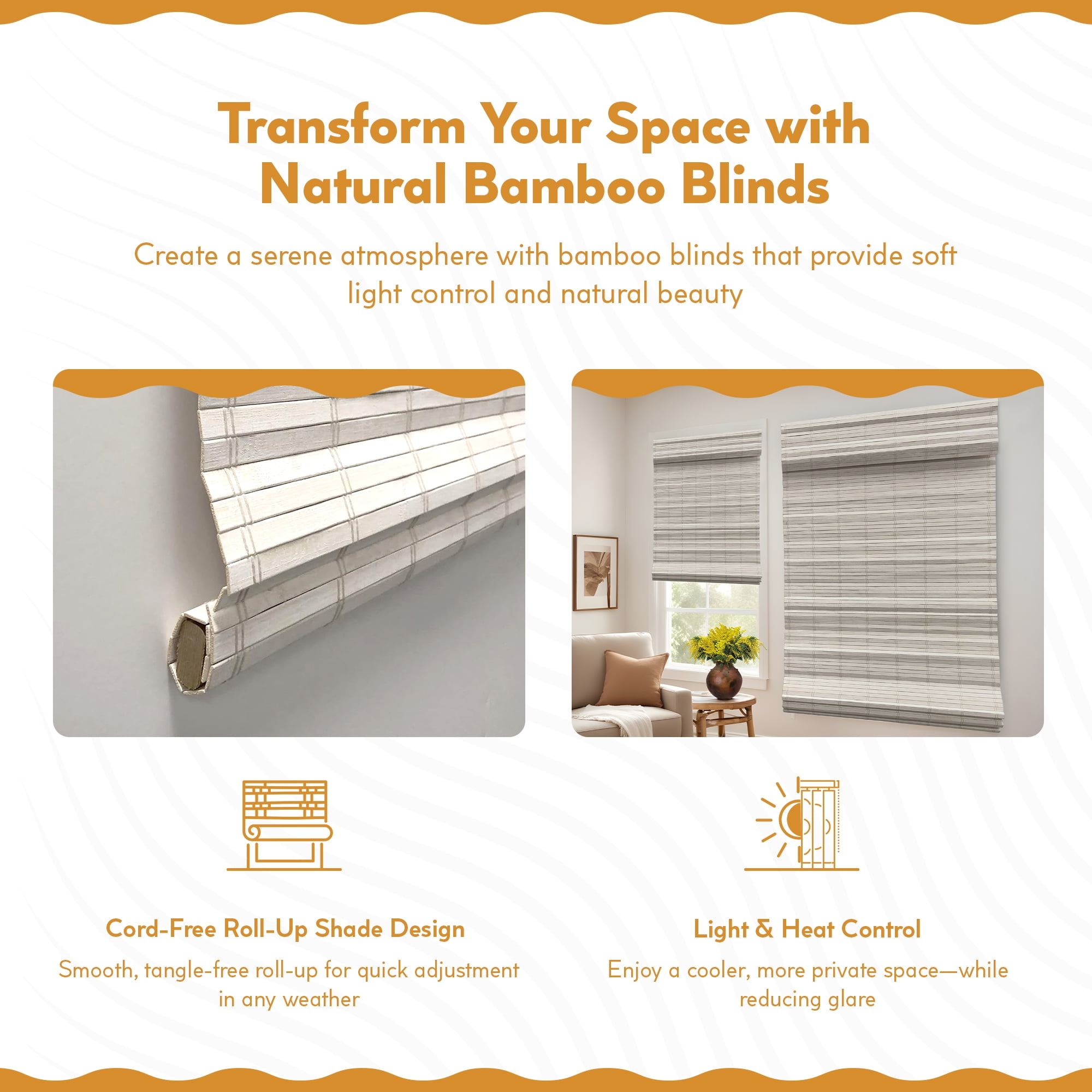 Cordless 64-in Long Distressed White Brooklyn Flatstick Bamboo Roman Shade 30 - 39 Inches 30 in. W x 64 in. L