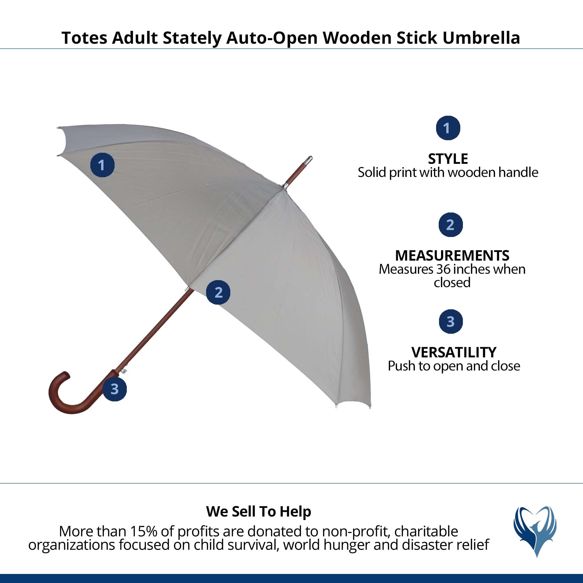 totes Auto Open Wooden Stick Umbrella, British Tan, One Size