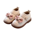 thumbnail image 2 of Baby Girl Checkered Bow Oxford Ankle Boots Knit Sock Panel Soft Flexible Sole for Birthday Party Matching Toddler Indoor Outdoor Activities 6 Months-3.5 Years Beige 15-18 Months, 2 of 8