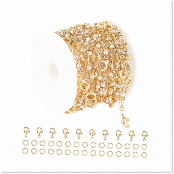 Gold Plated Necklace Chain Bulk with Hollow Circle Decoration - Stunning 13 Feet - Lobster Clasps - Women's Jewelry DIY