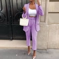 thumbnail image 2 of Womens Business Work Suit Set Long Sleeve Open Front Blazer with Cropped Suit Pants Basic Office Formal Suit Sets, 2 of 7