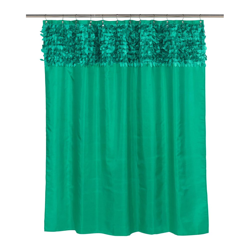 Flocked Leaves Fabric Shower Curtain Emerald Green
