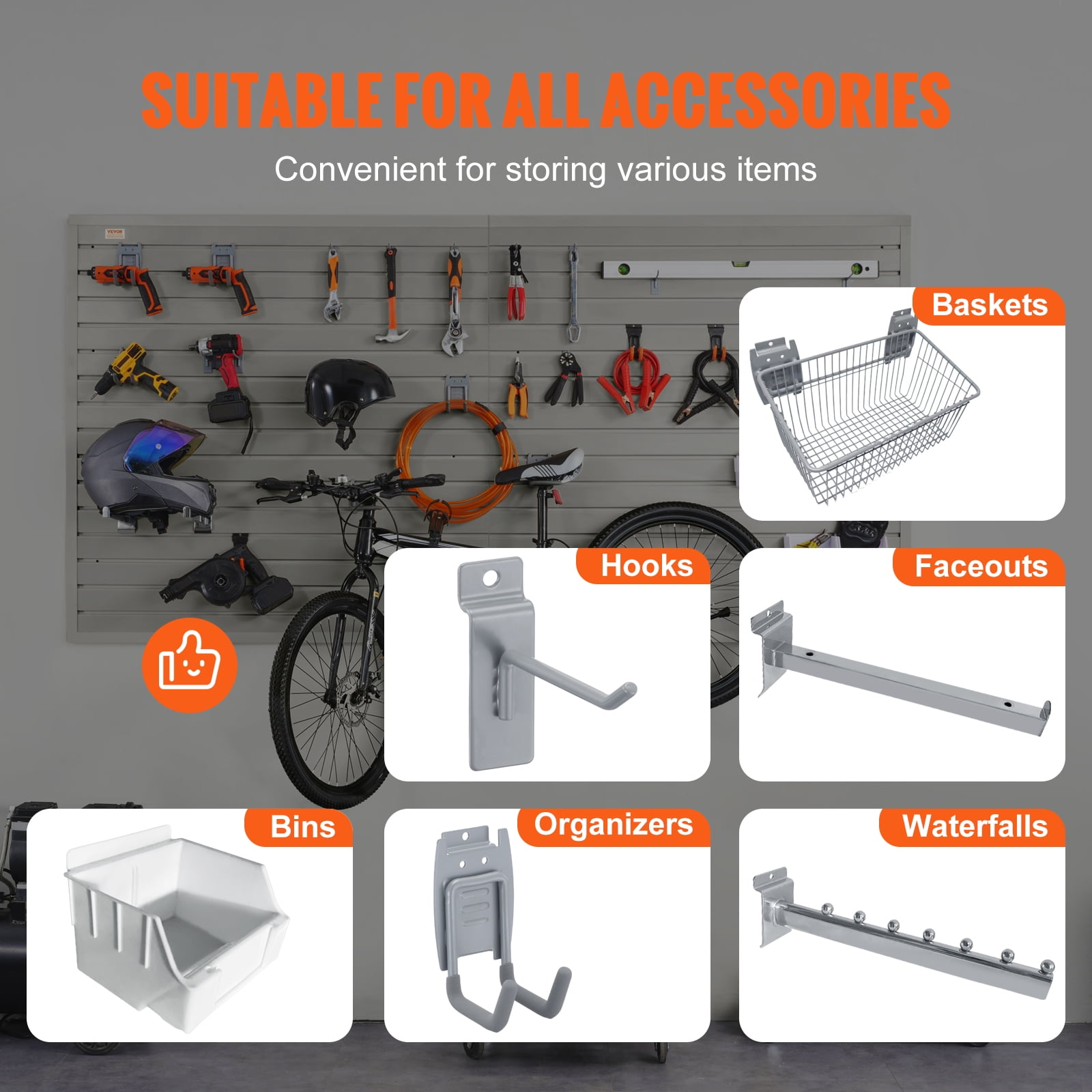 SKYSHALO Slatwall Panels with Hooks PVC, Heavy Duty 96"x48" Garage Wall Storage, 8 Piece