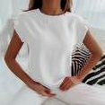 thumbnail image 1 of Femmes Tops Femmes Tops d'Été 2023 Mode Femmes Été Casual Col Rond Manches Courtes Pullove Solide Chemisier T-Shirt Blanc M, 1 of 9