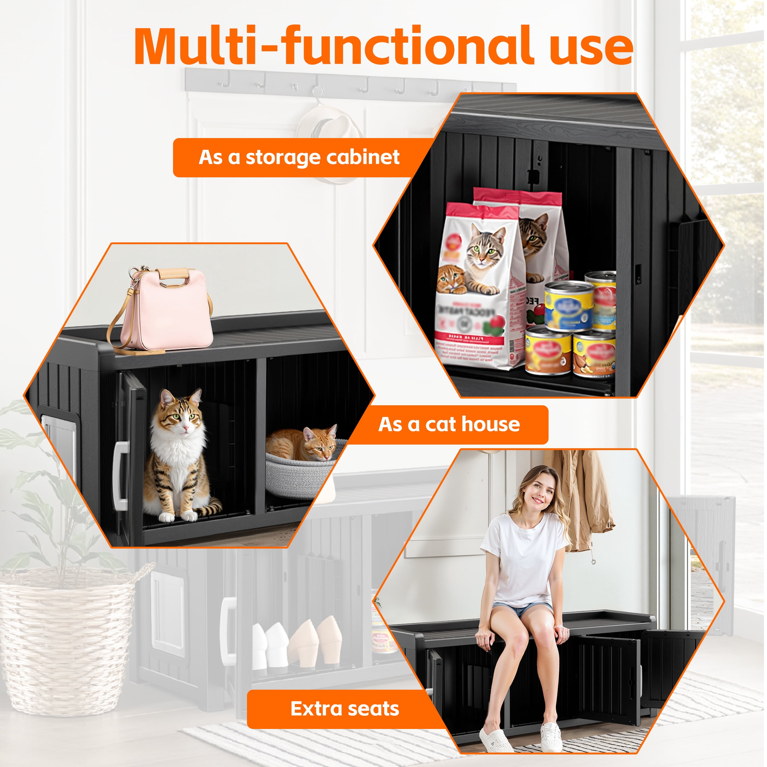 EasyUp Resin Space-Saving Hidden Cat Litter Box Enclosure for Small Spaces & Home Corners