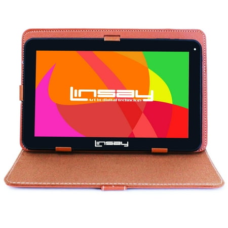 LINSAY 10.1" New Quad Core 16 GB Android 6.0 Tablet Bundle with Brown Leather Case 1024x600 HD