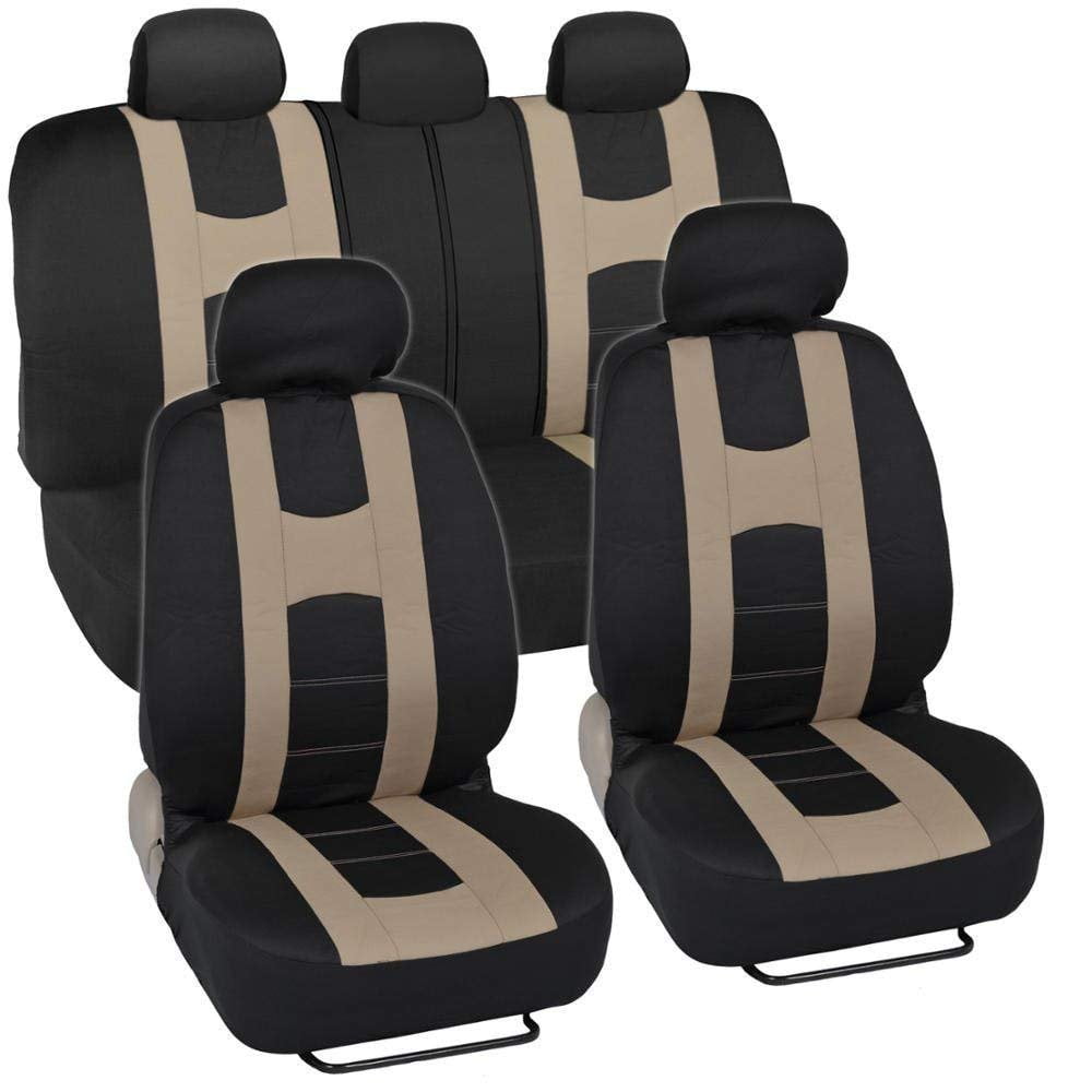 Unique Imports Auto Seat Covers for Car SUV Truck Van (Beige/Black) - Front and Rear Bench Fit Most Car, Truck, Suv, and Van) Covering Set Trendy Elegant, 11Pcs
