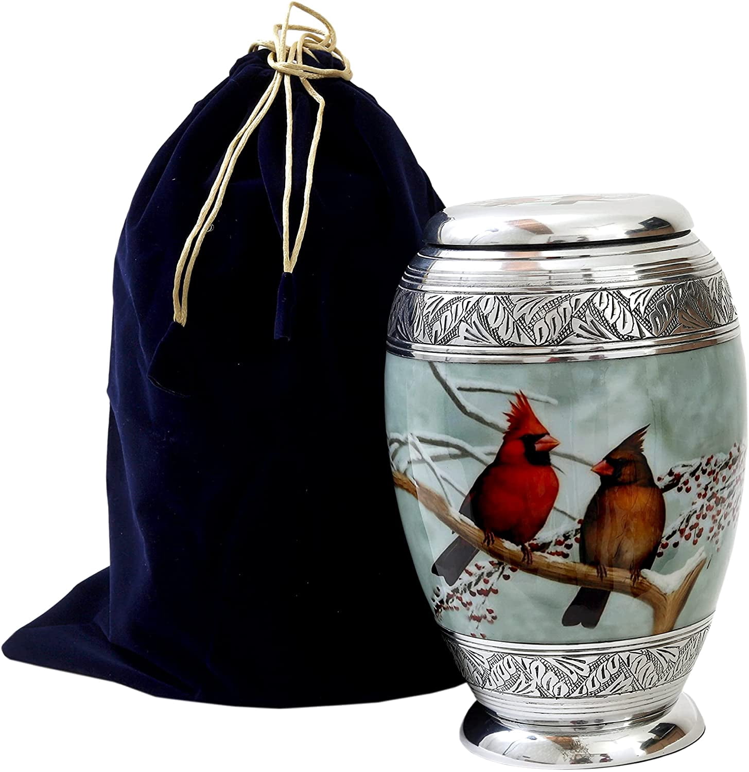 RUZIOON Beautiful Cardinal Couple Bird Cremation Large Urn for Human Ashes - Adult Funeral Urn Handcrafted - Affordable Urn for Ashes (Adult (200 lbs)  10.5 x 6, Urn)