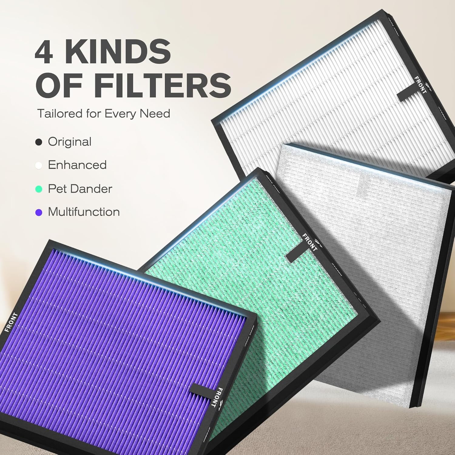 Genuine Air Purifier Replacement Filter, True HEPA Filter Compatible with 5866 for 99.97% Air Pollutants, Odor and Smoke, Enhanced Version Light Grey 2 Pack