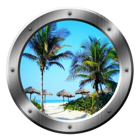 - VWAQ Palm Trees Wall Sticker Porthole Beach Scene Window Decal Wall Art Peel And Stick Decor VWAQ-SP14 (20