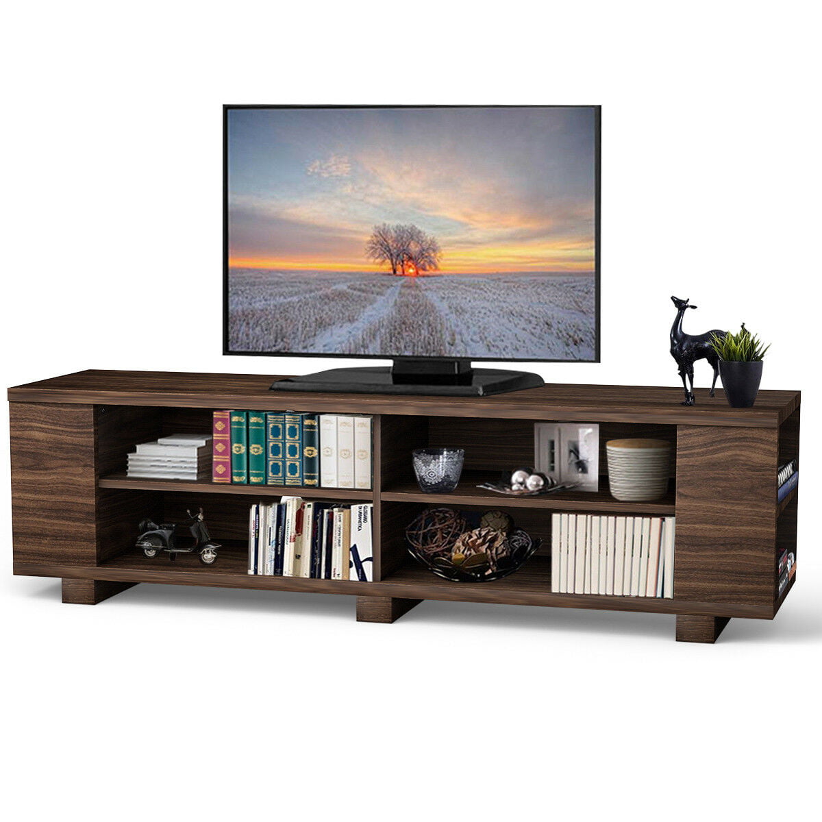 58" TV Stand Entertainment Media Center Console Wood Storage Furniture W/ Shelf
