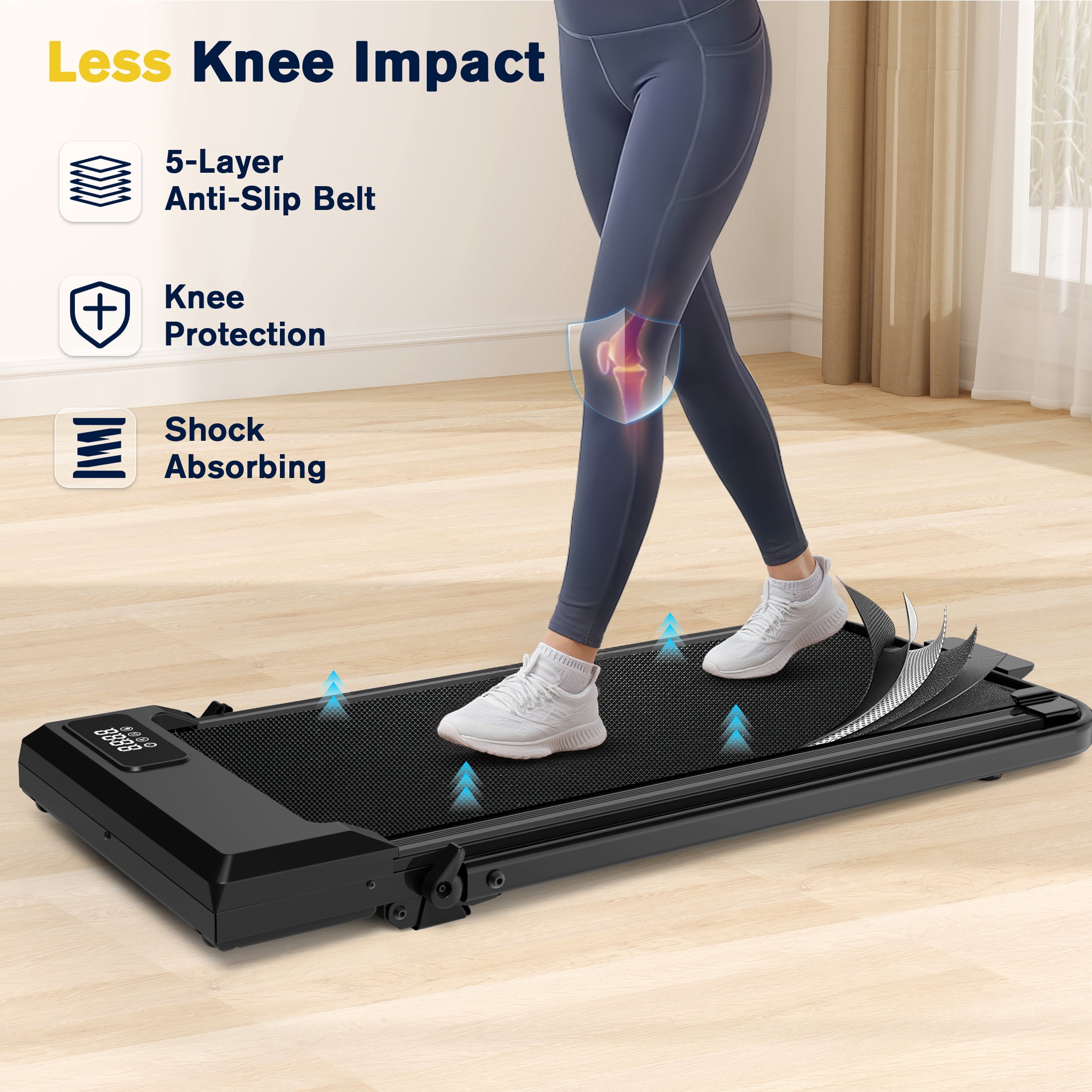 Hapycity Folding Treadmill 5% Incline Under Desk 2 in 1 Walking Running Machine 2.25HP 265LBS, Black