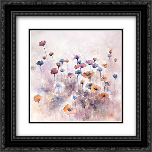 Small Wild Flowers 2x Matted 20x20 Black Ornate Framed Art Print by Atelier B Art Studio