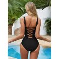 thumbnail image 3 of Dsseng Women‘S High Cut Deep V Contrast Color Strap Net Yarn One-Piece Swimsuit Intummy Swimsuit, 3 of 6