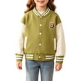 thumbnail image 2 of Coerni Boys & Girls Varsity Jackets Contrast Long Sleeve Embroidery Bomber Jackets Button Down Cardigan Baseball Coats, 2 of 7
