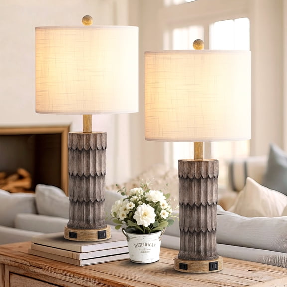 25" Resin Table Lamp Set With USB, Type-C Ports And AC-Outlet (Set of 2)