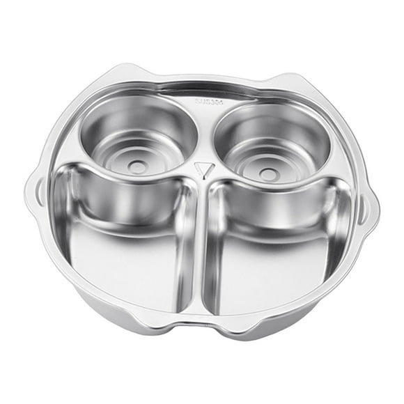 Plato dividido de acero inoxidable Bandeja dividida para niños Plato para la cena Bebés Niños pequeños y niños Comida Forma bonita Dieta T